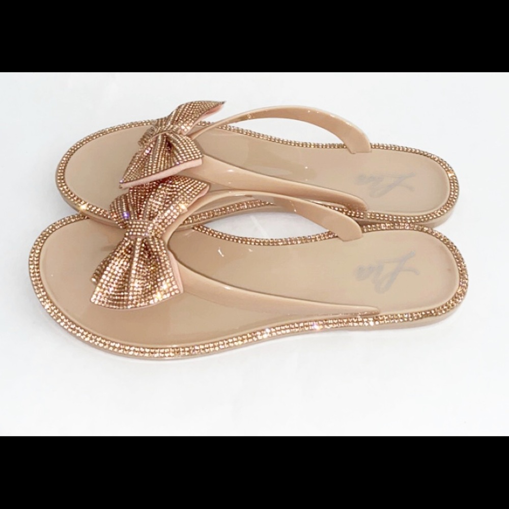 Nude Rhinestone studded Bow sandals (New) - Picture 2 of 3